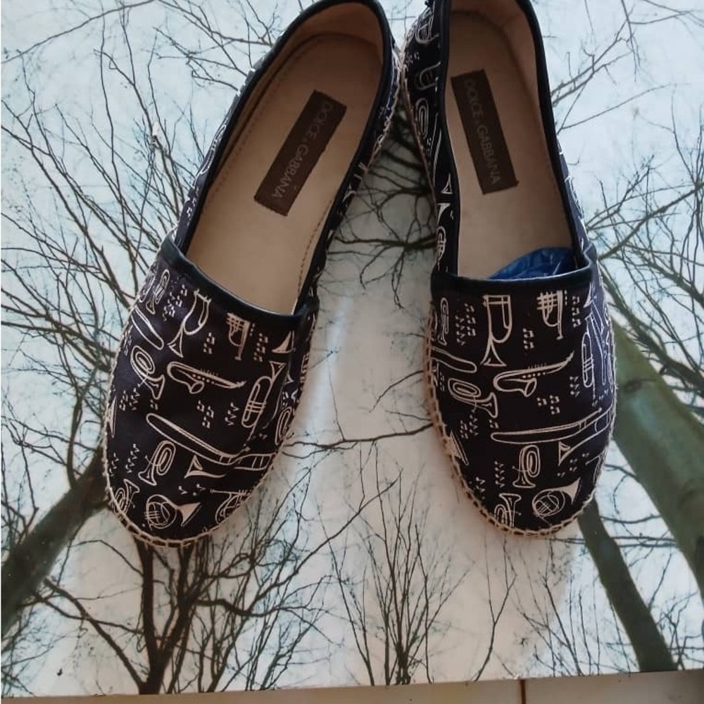 Dolce & Gabbana Navy Espadrilles with White Musical Print